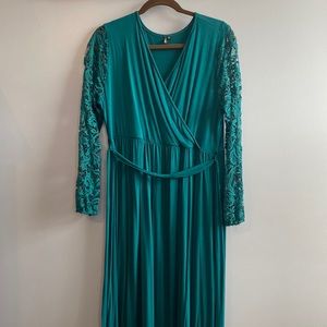 Emerald Green Maxi with Lacey Sleeve